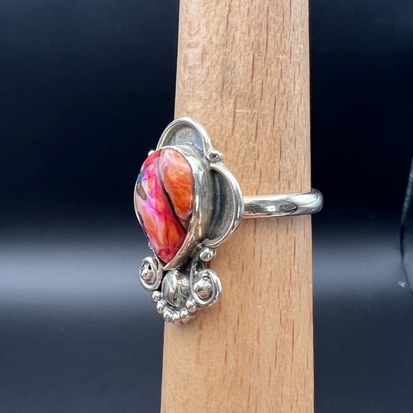 Sterling Silver Pink Dahlia Turquoise Ring - Picture 3 of 5